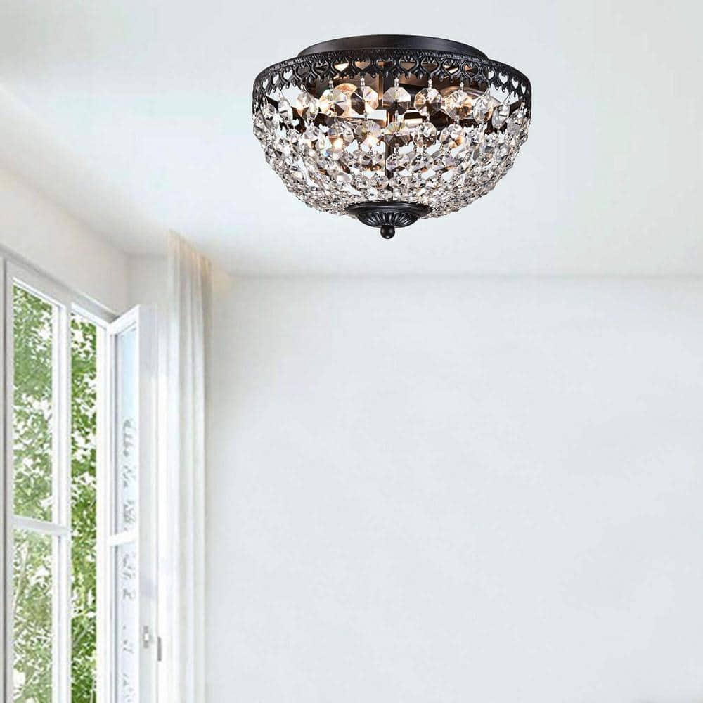 The Lighting Store Antique Black Rita Crystal Flush Mount Chandelier