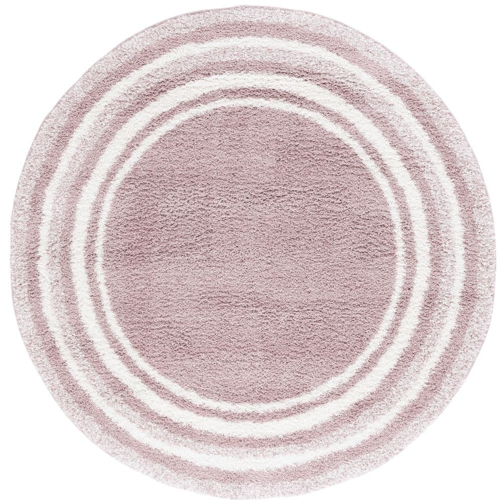 SAFAVIEH Border & Stripe Hyram Bordered Shag Area Rug, Pink/Ivory, 6'7" x 6'7" Round
