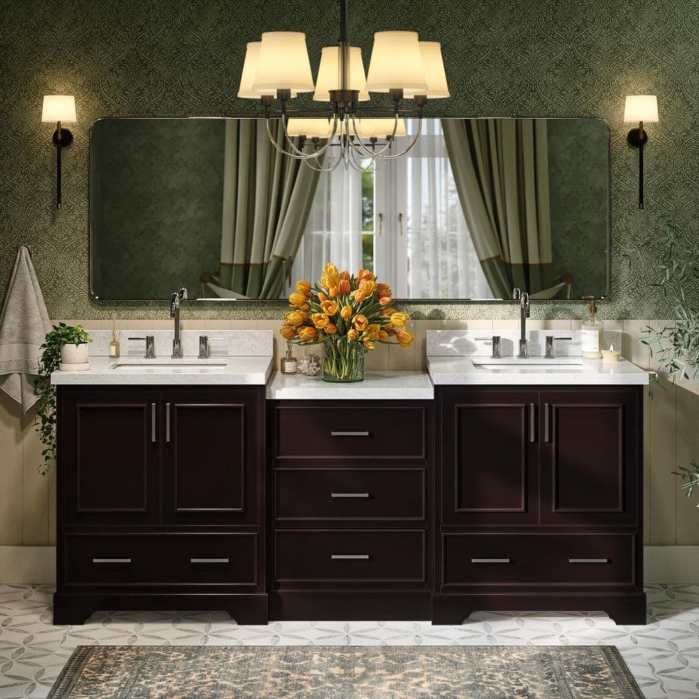Ariel Stafford 85 in Double Sink Vanity Set in Espresso