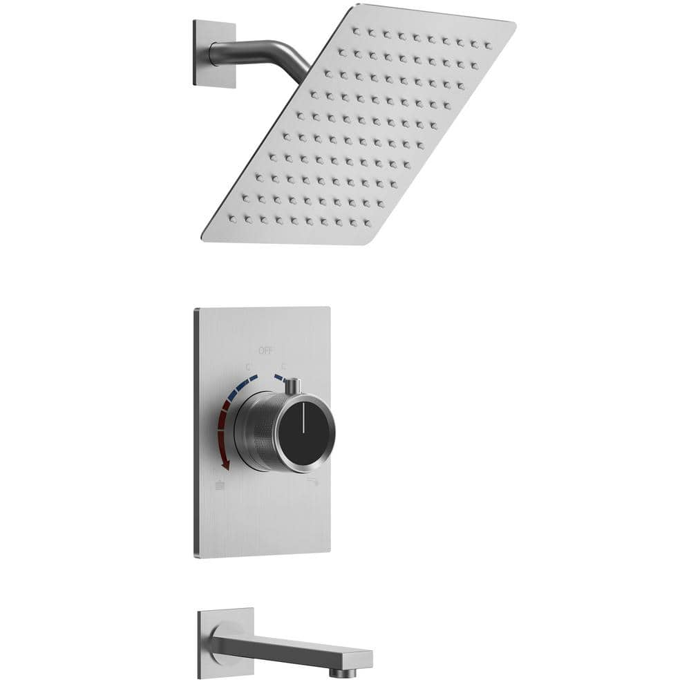 GRANDJOY 8 inch Rain Single Handle 2-Spray Shower Head System with Wall Mount Faucet Spout, Anti Scald Valve - Brushed Nickel