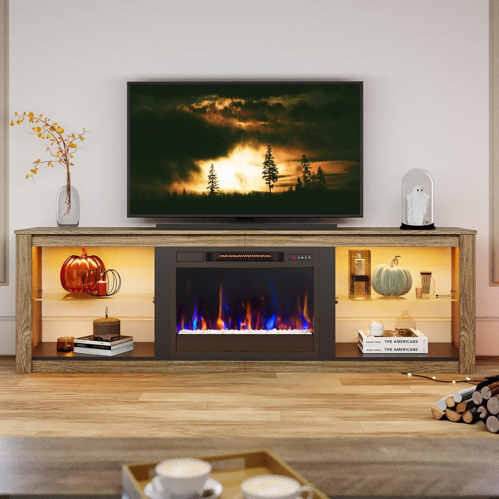 Bestier Electric Fireplace TV Stand Modern Entertainment Center for TVs up to 75" with LED Light and Storage Shelves in Wash Gray