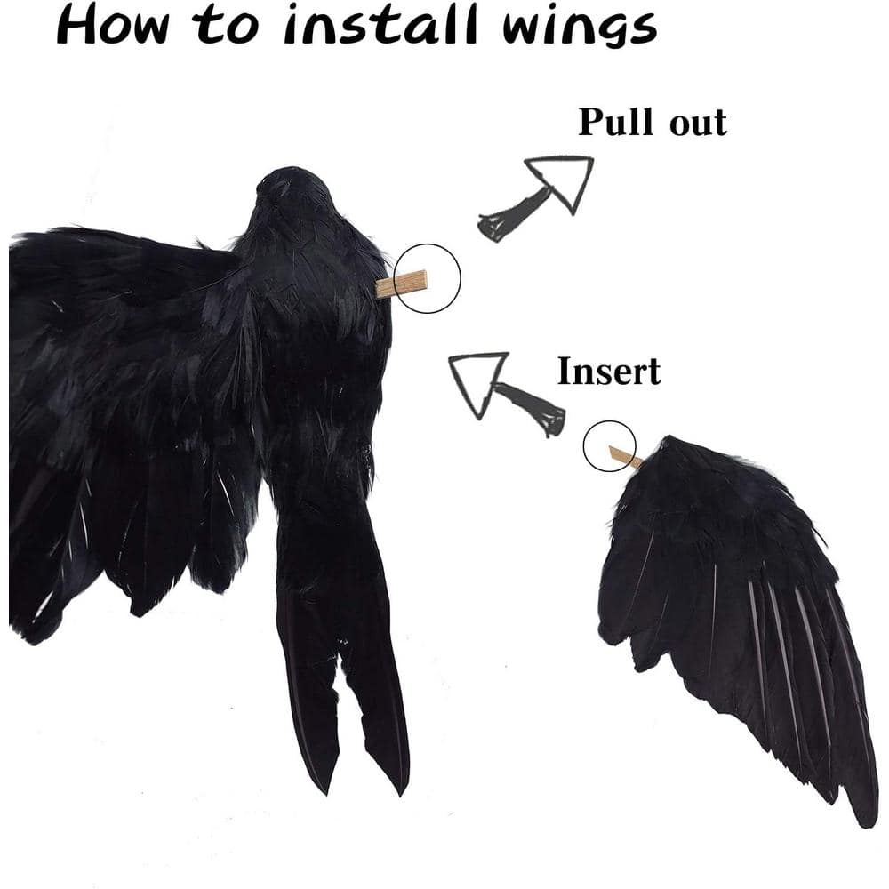 Extra Large Black Feathered Halloween Indoor/Outdoor Crows (2-Pack)