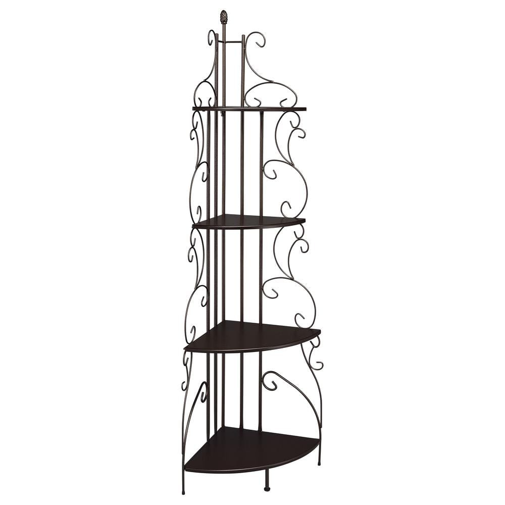 Coaster 4 Shelves Traditional Metal Corner Bookcase in Copper