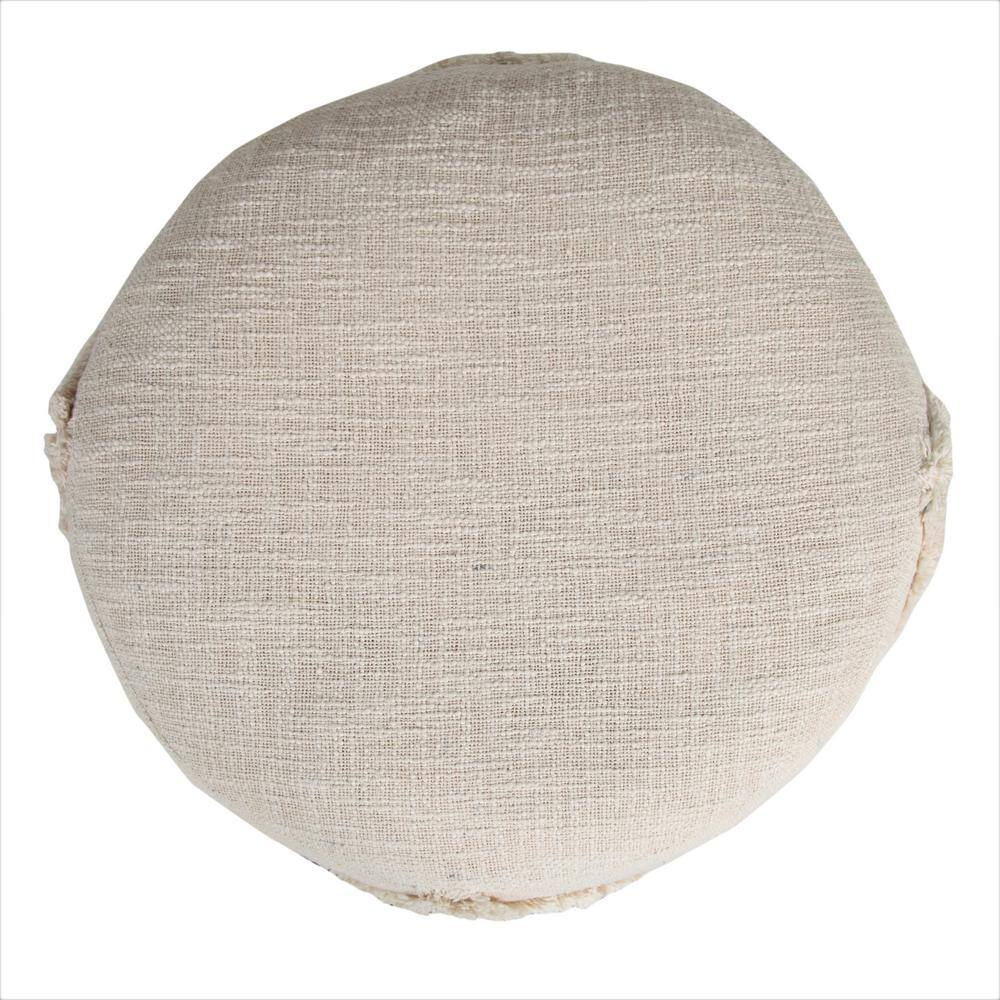 LR Home Small Over-tufted Diamond Indoor Round Pouf, Beige, 18" x 18" x 14"