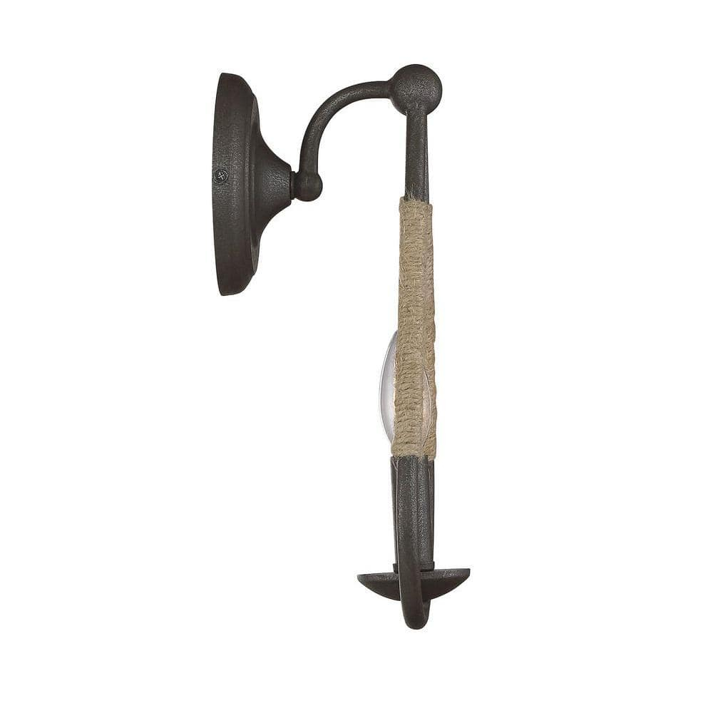 6 in. W x 13 in. H 1-Light Rusty Nail Wall Sconce with Rope Accent and Exposed Bulb