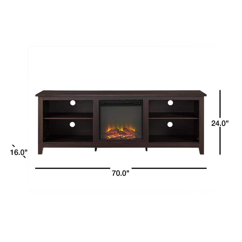 Walker Edison Open Storage Fireplace TV Stand for TVs Up to 80", Espresso