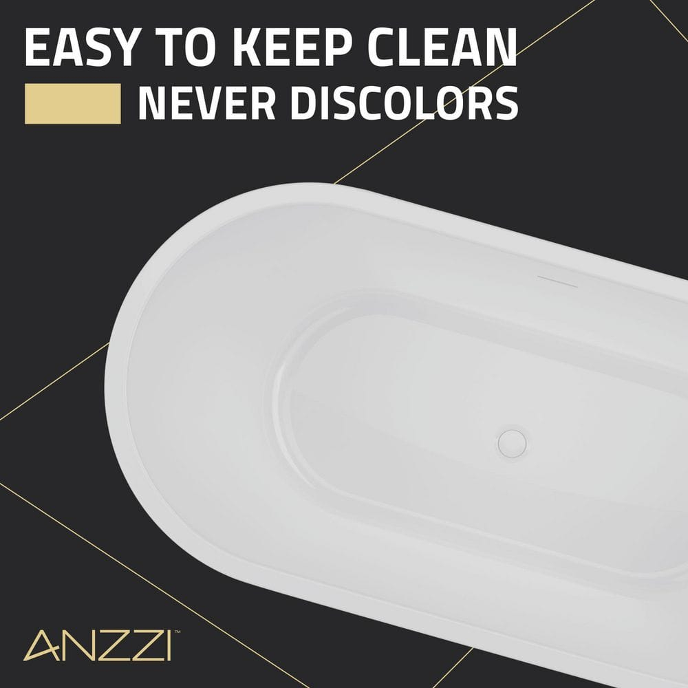 Glossy Black Acrylic Freestanding Soaking Bathtub with Overflow