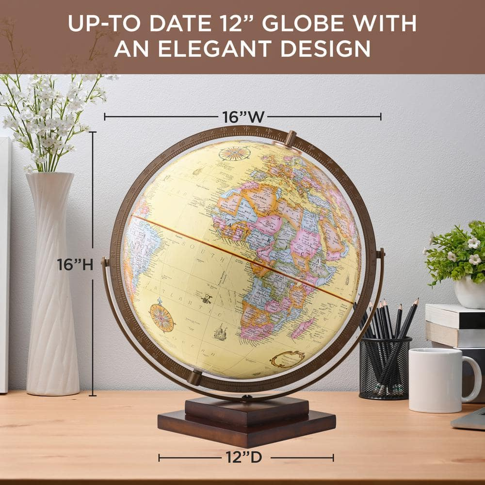 Waypoint Geographic Revolution 12" Diameter Desktop World Globe - Gyromatic Full-Swing Movement, Decorative Antique Globe for Home or Office Decor