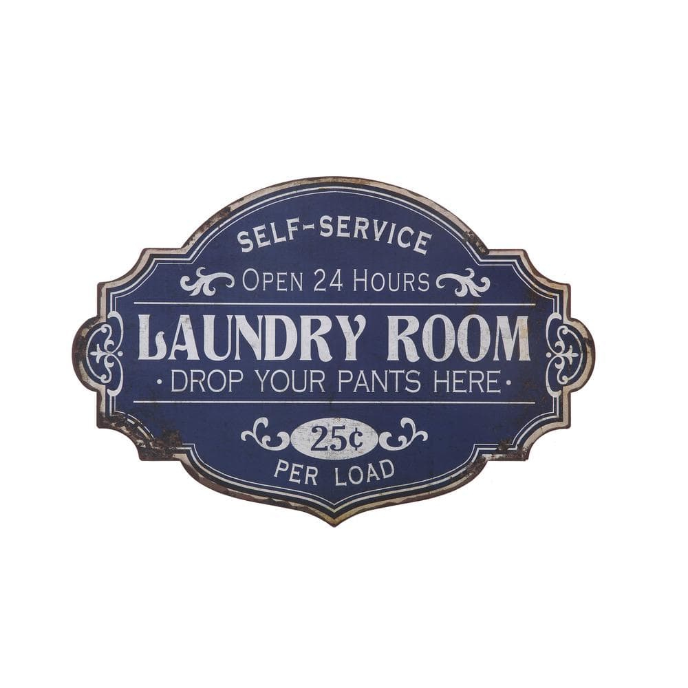 Creative Co-Op Metal Laundry Room Wall Sign with Distressed Finish, Blue