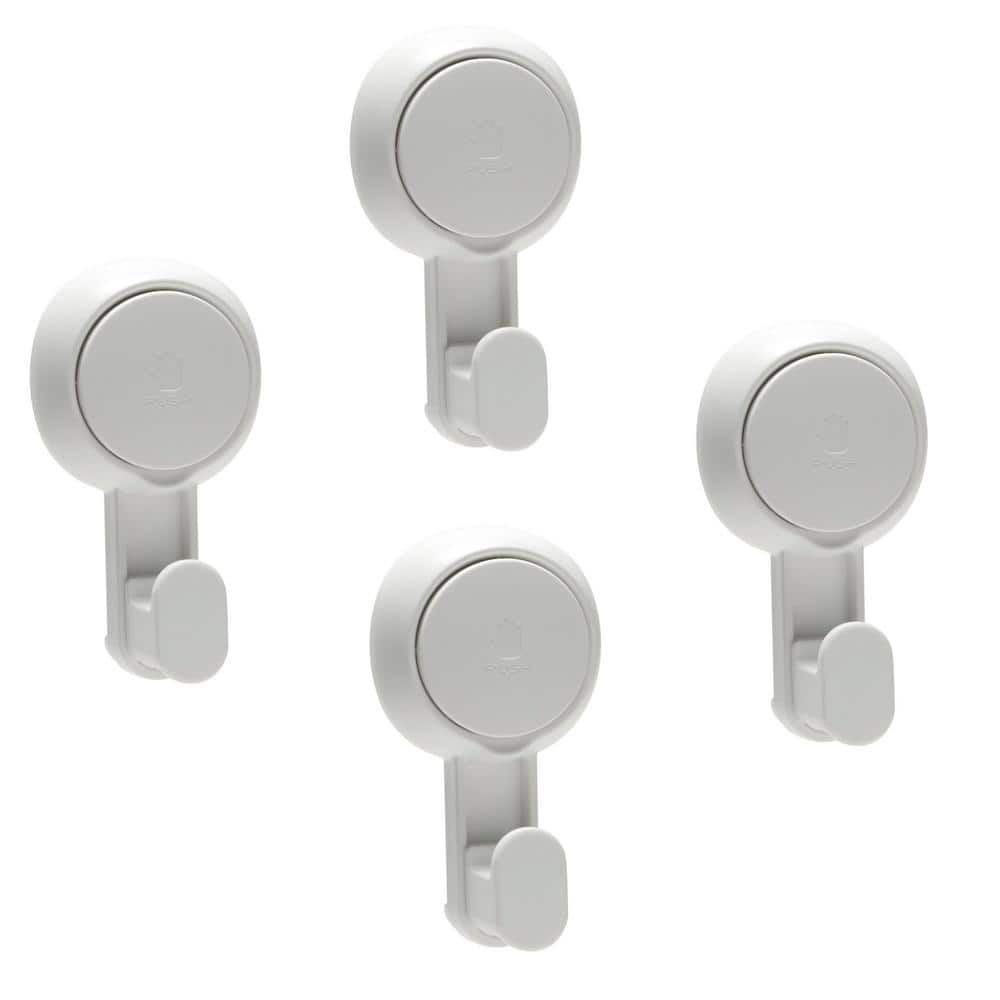 Bath Bliss 4 Pack Plastic Gel-Suction Power Hooks, White