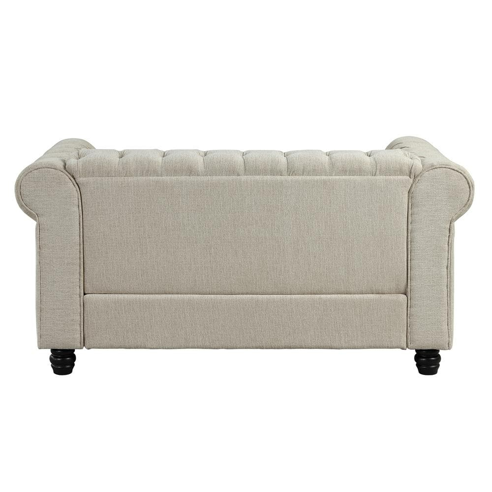 Morden Fort Beige Sofa Set for Living Room Furniture Button Tufted Chair and Loveseat 2 Pieces Fabric