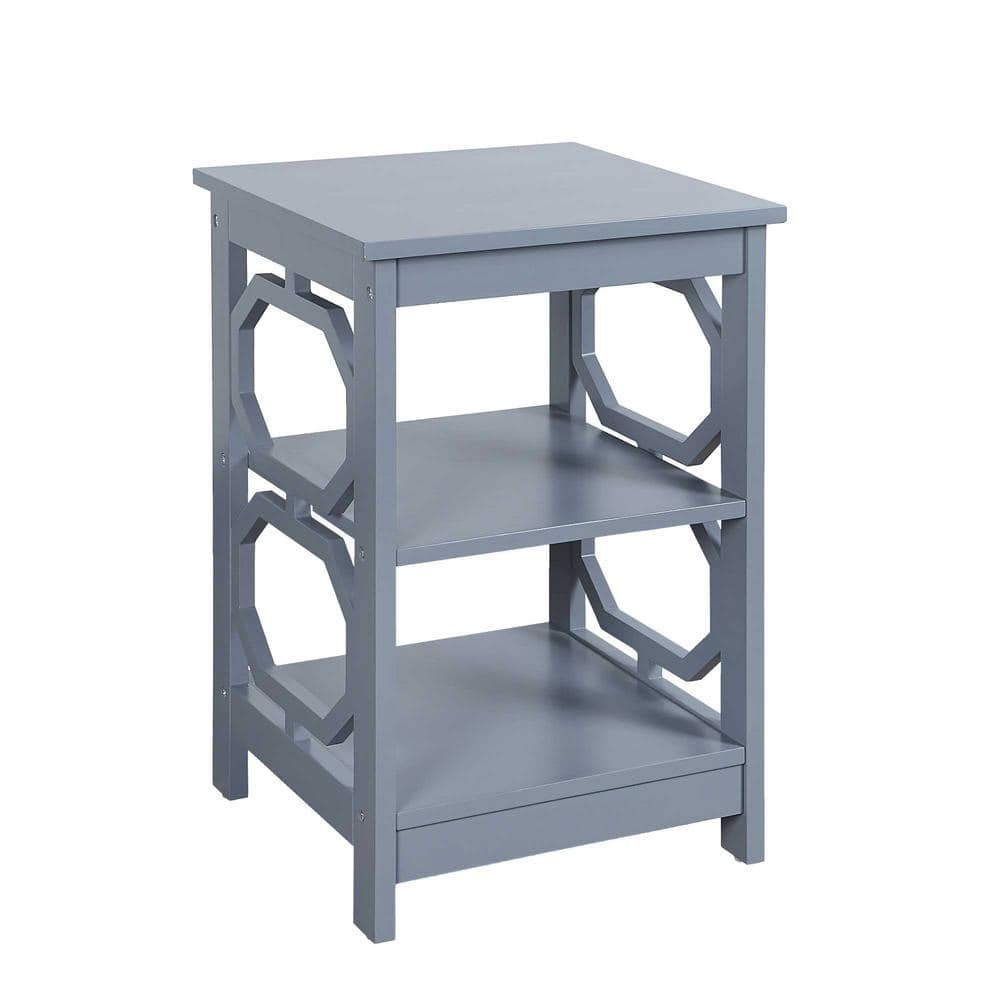 Gray Round Wood End Table with Shelves