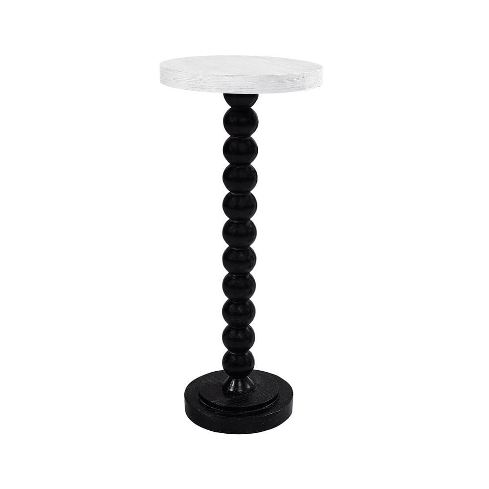 COZAYH Pedestal Small End Table, Contemporary Side Table with Black Base and White Top