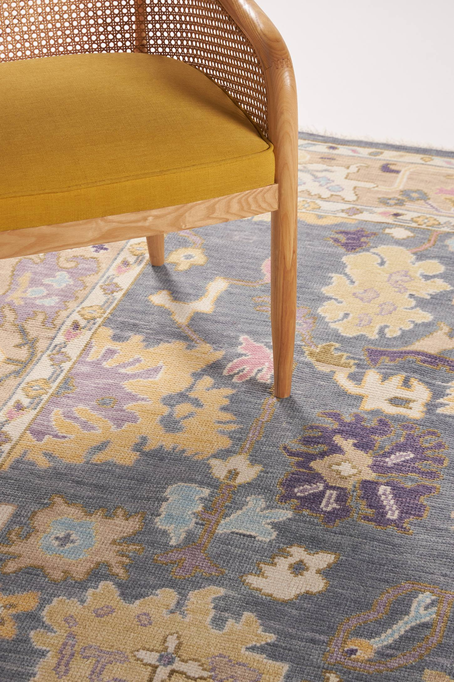 Karina Hand-Knotted Blue and Beige Wool Floral Area Rug