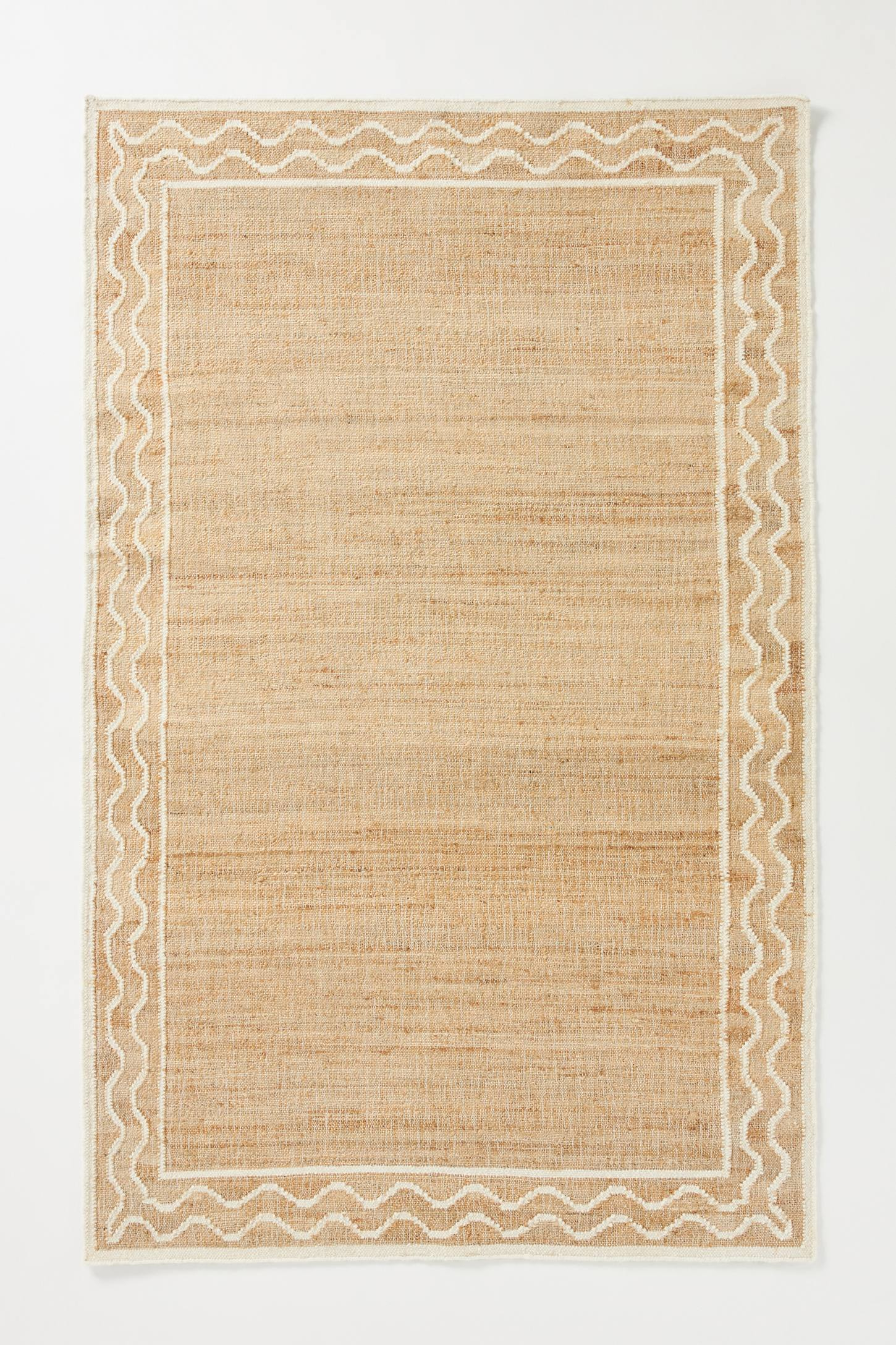 Natural Beige and White Wool Jute Runner Rug