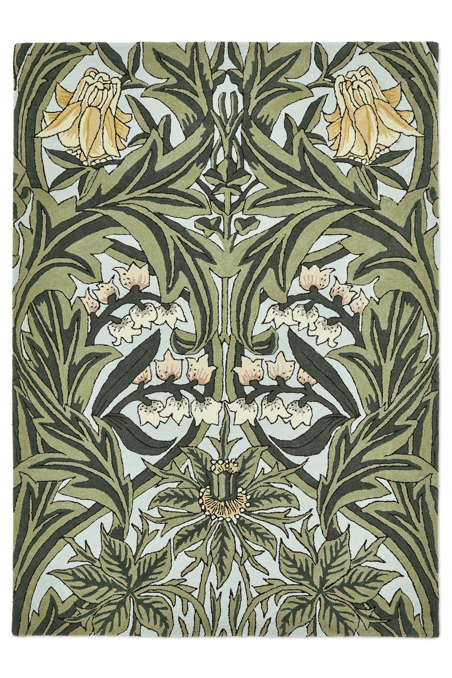 Hand-Tufted Green Floral Wool Rectangular Area Rug