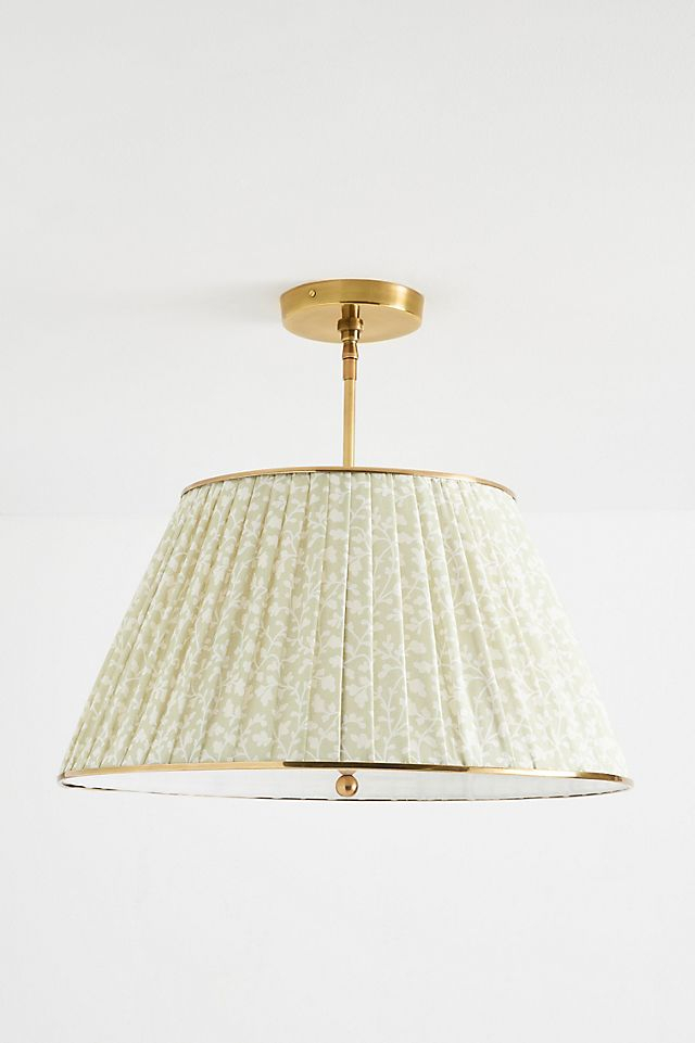 Lee Brass 24" Ruched Printed Semi-Flush Mount Pendant Light