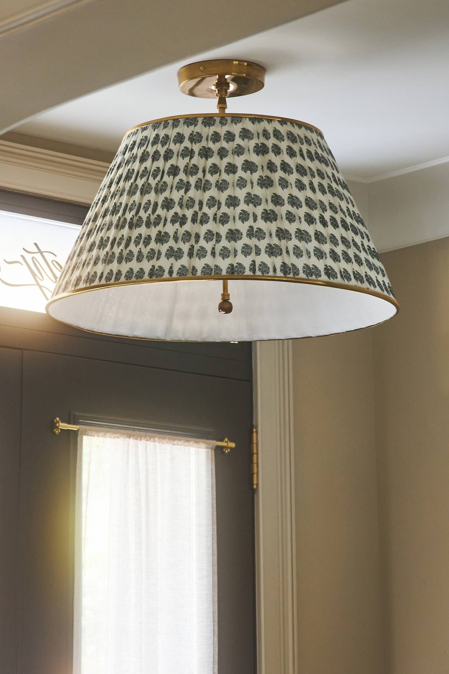 Lee Brass 24" Ruched Printed Semi-Flush Mount Pendant Light