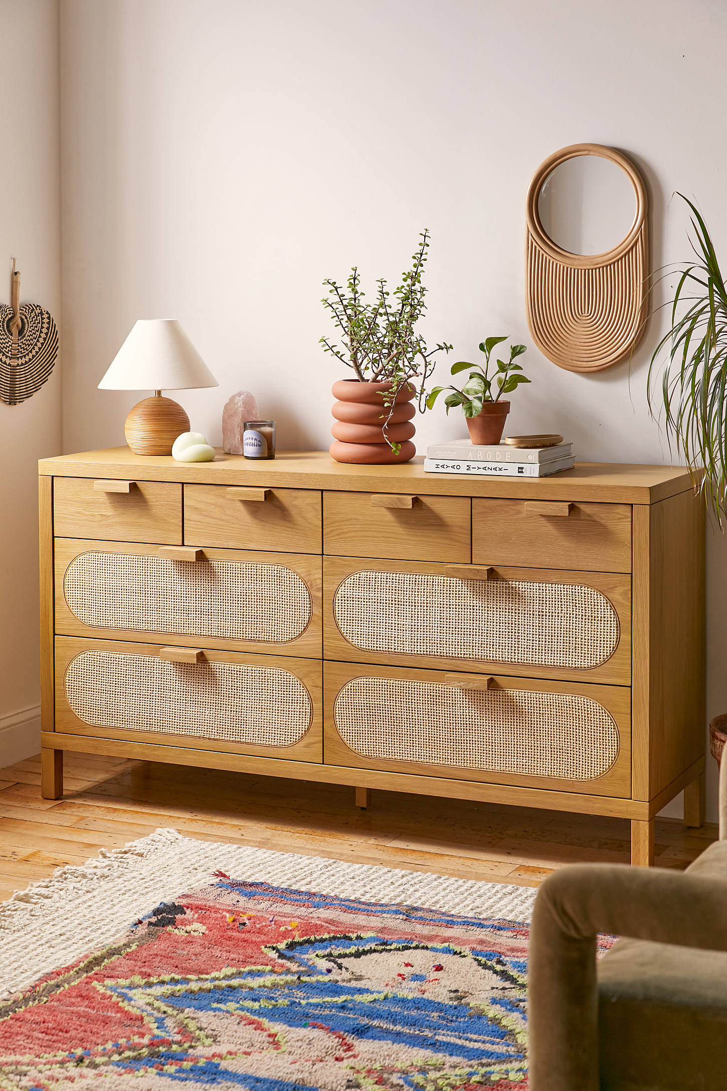 Alder Cane Paned 8-Drawer Dresser