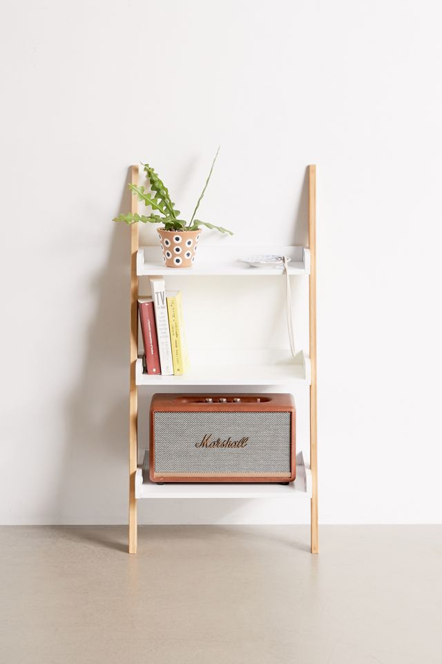 Bamboo Base 3-Tier White Leaning Bathroom Ladder Shelf