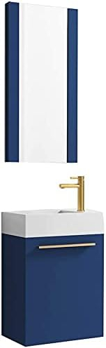 Blossom Kitchen and Bath 18" Floating Vanity / Wall Hung Vanity Set with Acrylic Sink , Available Mirror Option Navy Blue W/ Mirror 18''