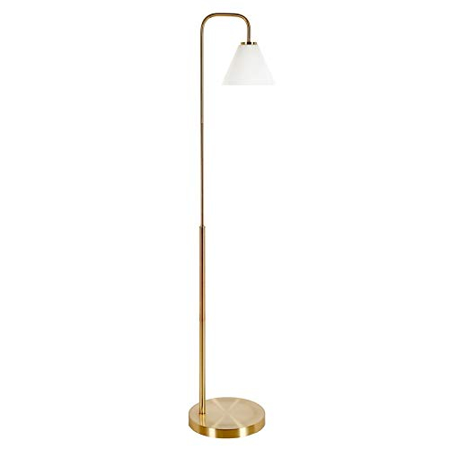 Evelyn&Zoe Henderson Arc Floor Lamp with Glass Shade, Brass/White Milk