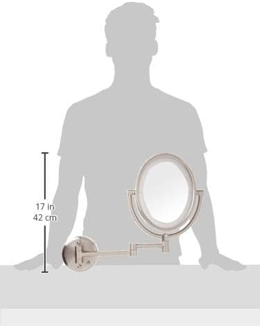 Jerdon 8 inch by 10 inch Oval Wall-Mounted Lighted Makeup Mirror with 10X-1X and 15X Spot Magnification, Nickel Finish, Direct Wire -Model HL9515NLD