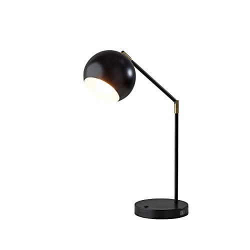 Adjustable Mid-Century Modern Black and Brass Desk Lamp