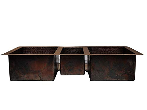 Copper Design CKS-TPL-4525-DL Copper Triple Bowl Kitchen Sink, Dark Light - 9 x 25 x 45 in.