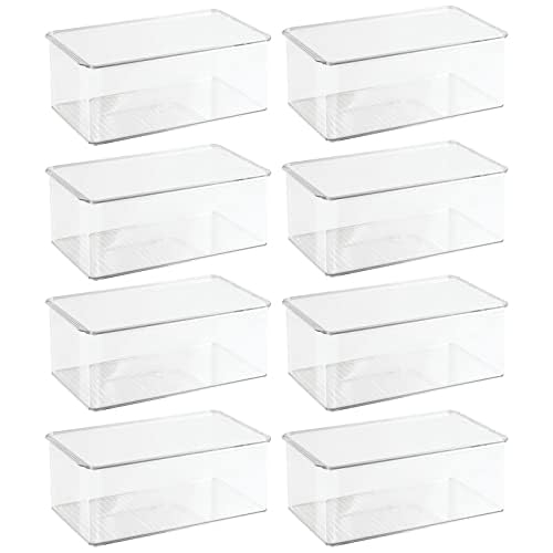 mDesign Plastic Stackable Toy Storage Bin Box with Hinge Lid, 8 Pack - Clear