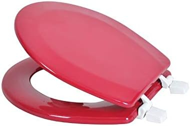 J&V TEXTILES Round Wooden Toilet Seat with Beveled Edge Burgundy: MDF Material, Comfortable, Durable