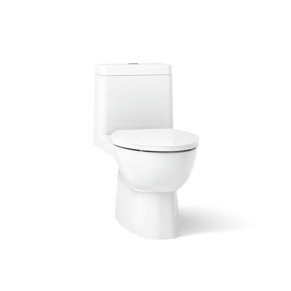 White Compact Elongated One-Piece Dual Flush Toilet