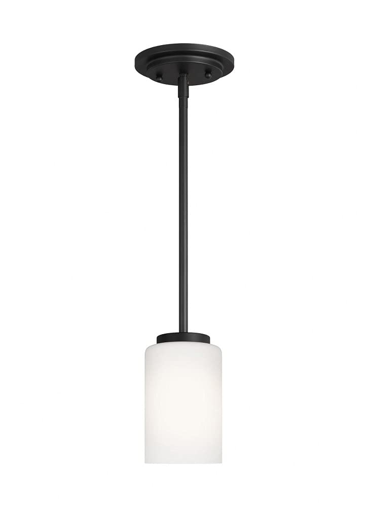 Generation Lighting Oslo 1 -Light Midnight Black Modern/contemporary Etched glass Geometric Mini Hanging Pendant light