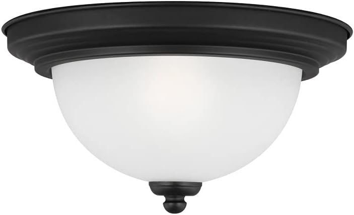 Geary 10.5 in. 1-Light Midnight Matte Black Traditional Contemporary Ceiling Flush Mount with Satin Etched Glass