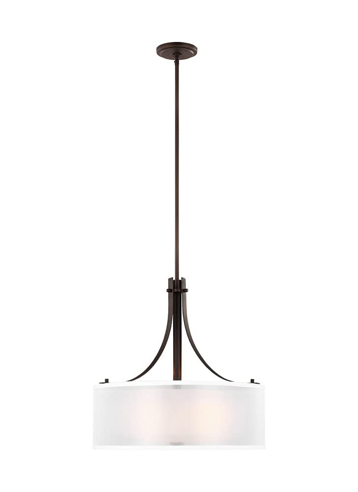 Elmwood Park Bronze 19" Drum Pendant with Satin Etched Glass Shade