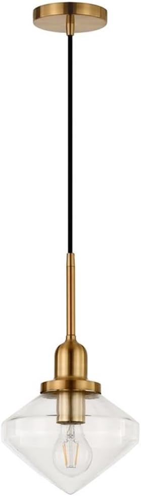 Evelyn&Zoe 8" Brass Metal/Glass Pendant