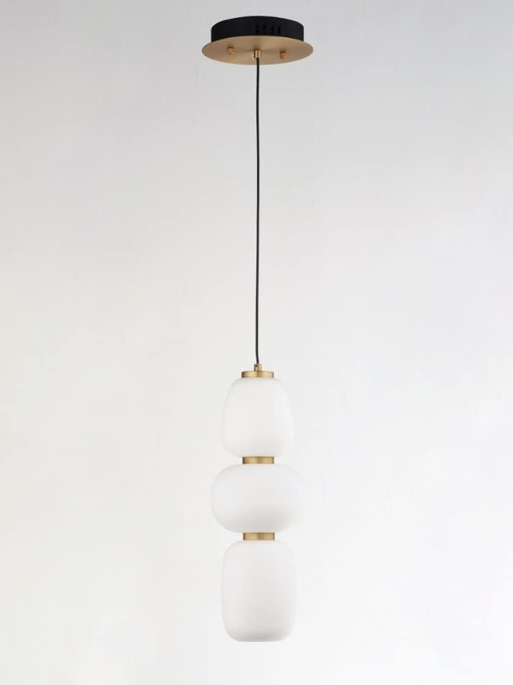 Soji 17.25" Black and Gold LED Pendant with Satin White Glass