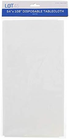 Lot45 White Plastic Tablecloths - 54 x 108 IN Disposable Table Covers, 12pk