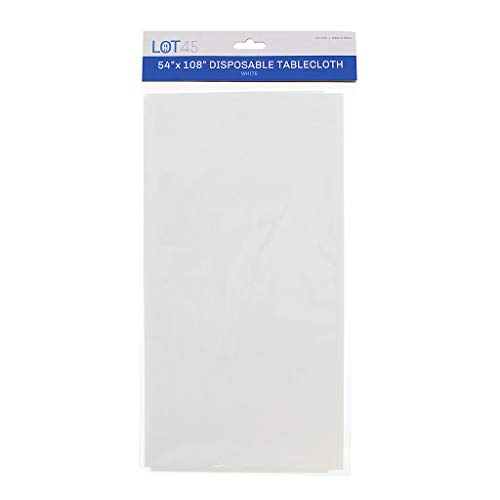 Lot45 White Plastic Tablecloths - 54 x 108 IN Disposable Table Covers, 12pk