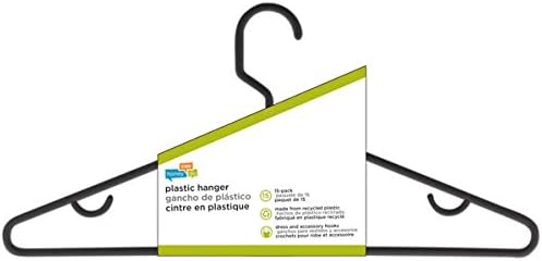 Black Recycled Plastic Hangers with Accessory Hooks, 15 Pack