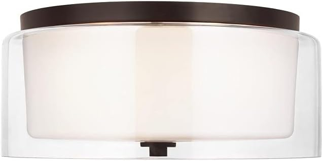 Elmwood Park 14 in. 2-Light Bronze Modern Transitional Flush Mount with Satin Etched Glass Shade
