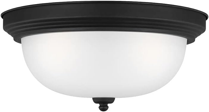 Geary 14.5 in. 3-Light Midnight Matte Black Traditional Contemporary Ceiling Flush Mount with Satin Etched Glass