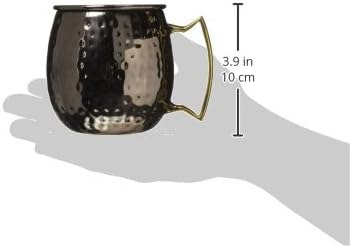16 oz Hammered Black Stainless Steel Moscow Mule Mug with Brass Handle