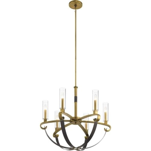 KICHLER Artem 26" 6 Light Chandelier with Clear Glass Cylinders in Natural Brass
