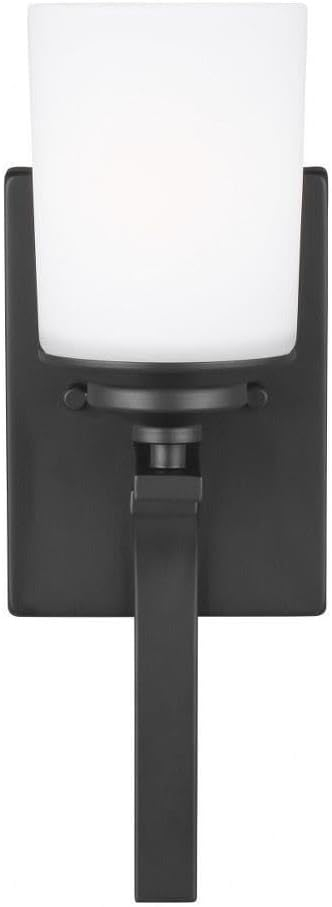 Generation Lighting 4130701-112 Kemal Etched/White Glass Cylinder Torchiere Wall Sconce Lighting Fixture, 1-Light 75 Watt, 15" H x 5" W, Midnight Black
