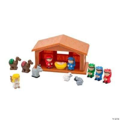 Fun Express Plastic Nativity Stable Toy Playset - 13 Pieces