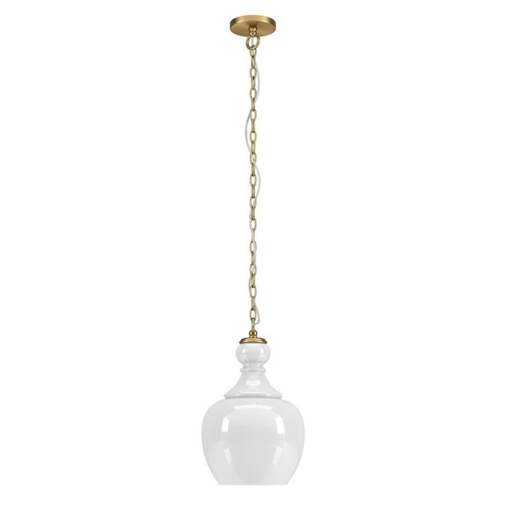 Evelyn&Zoe 11" Brushed Brass Finish Metal/Glass Pendant