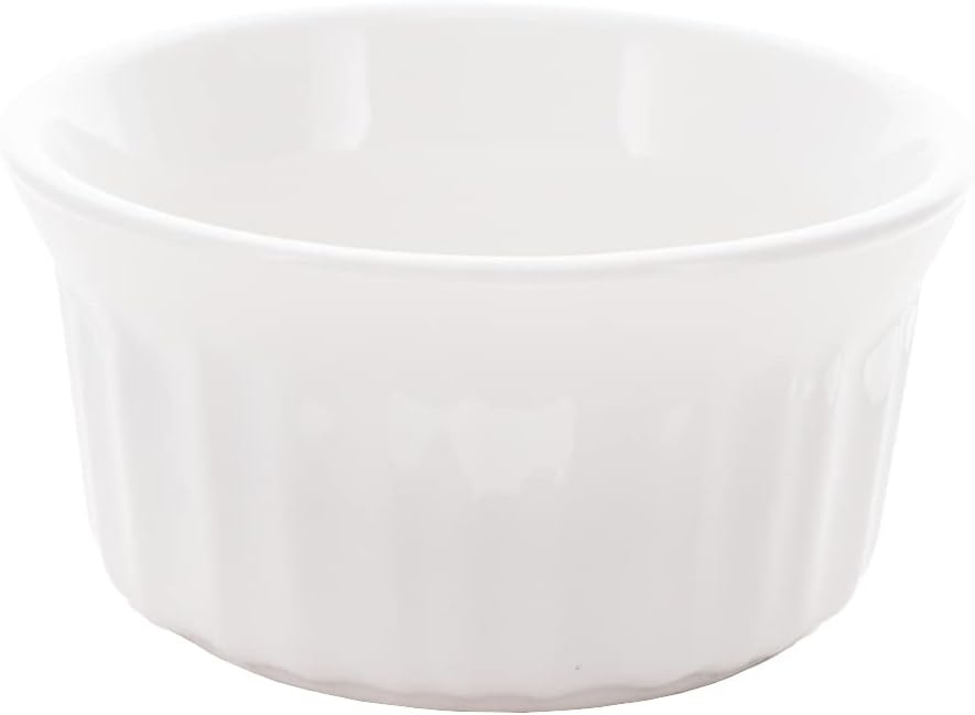 Set of Four White Ceramic Round Ramekins, 4 Fluid Ounces