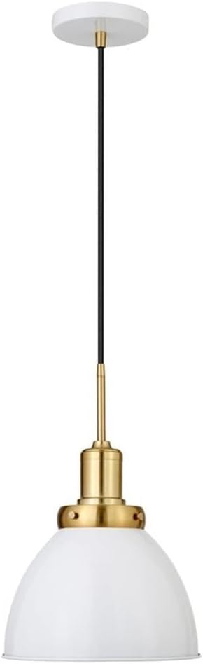 Henn&Hart 12" White/Brass Metal Pendant