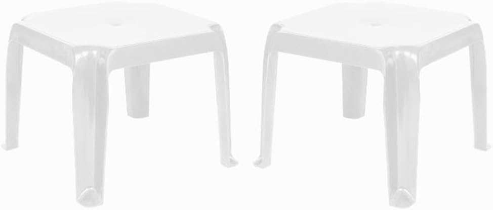 White Resin and Rubber Square Outdoor Side Table Set